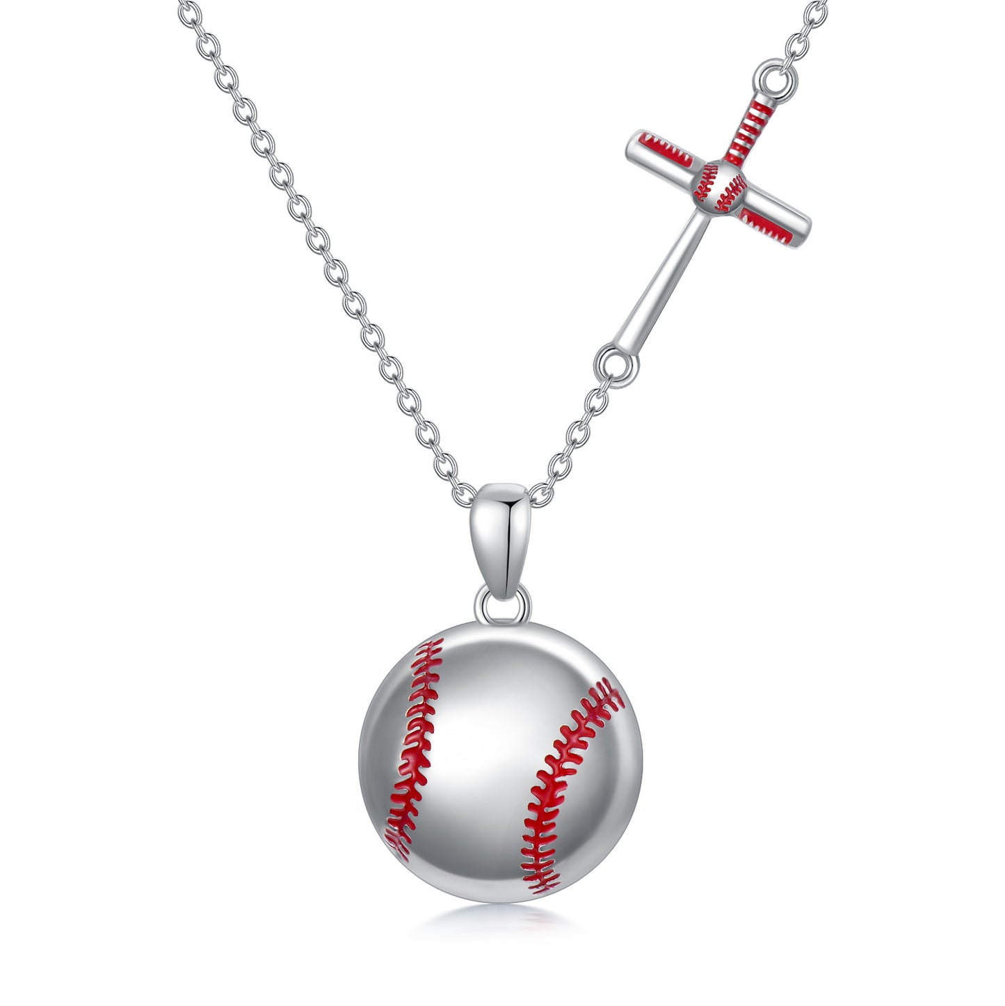 Baseball Cross Necklace in White Gold Plated Sterling Silver