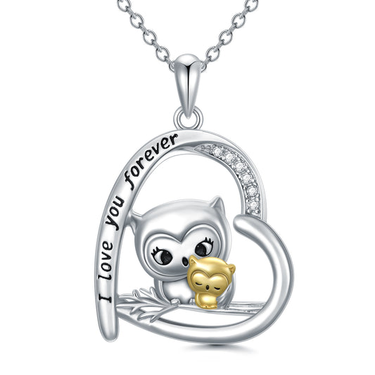 Owl Necklace Mother Daughter 925 Sterling Silver Owl Necklaces Jewelry Pendant for Women Girls