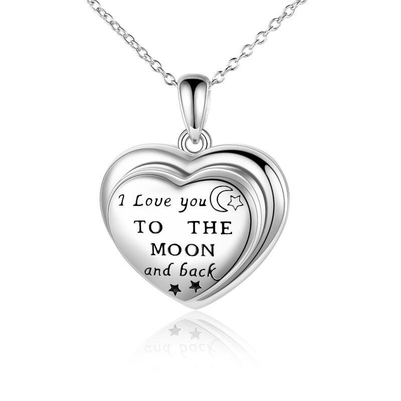 Sterling Silver I Love You to The Moon and Back 4 Photo Heart Locket Necklace Love Memory Jewelry