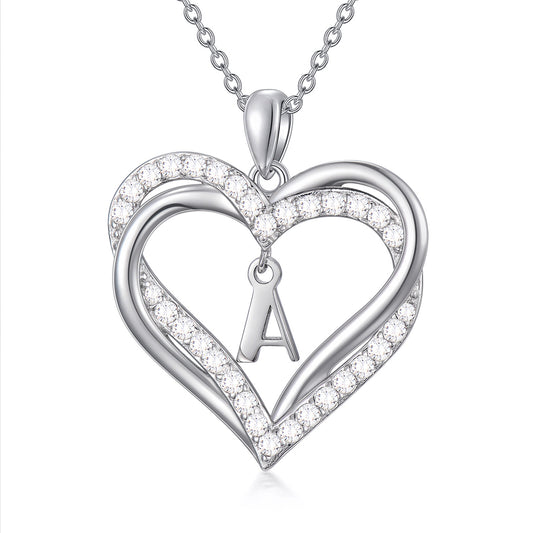 Valentine's Day Gift for Women Heart Initial Necklaces with A-Z Necklace 925 Sterling Silver Pendant Gifts for Women Wife