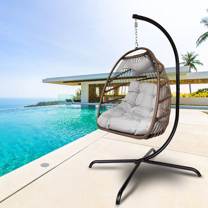 Swing Egg Chair With Stand Indoor Outdoor Wicker Rattan Patio Basket Hanging Chair With C Type Bracket , With Cushion And Pillow,Ban Amazon, Homedepot, Walmart, Lowes