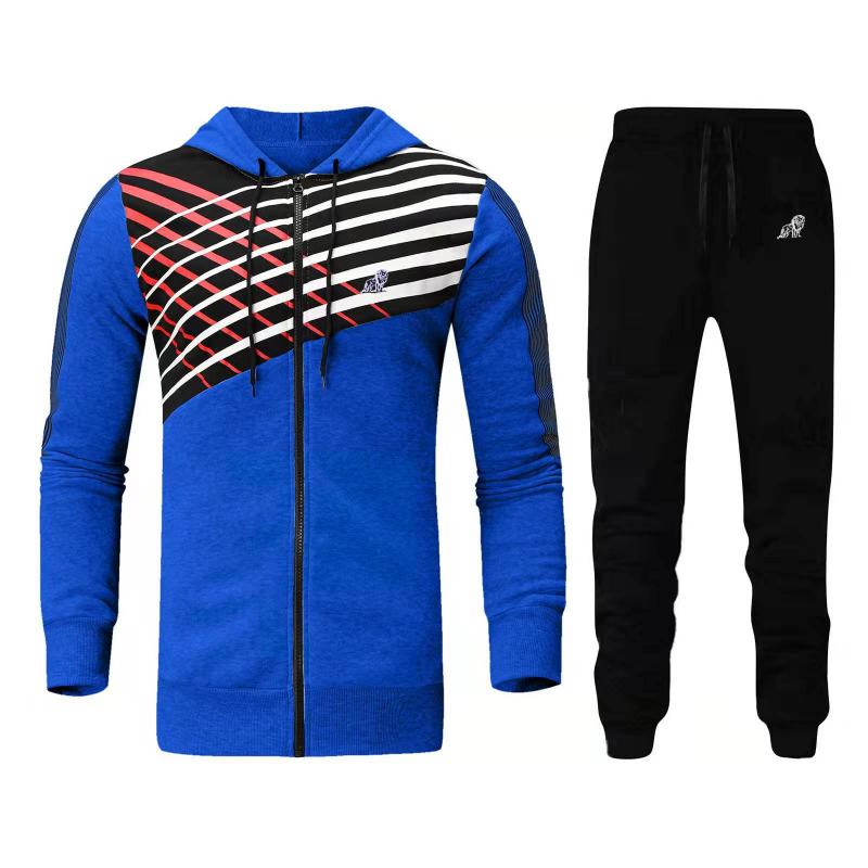 Men's Casual Long Sleeve Hat Rope Zipper Graphic Printed Hoodie And Drawstring Waist Jogger Pants Two-Piece Set