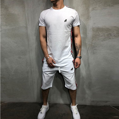 Men Striped Patchwork Short-sleeve T-shirt And Hip Hop Sports Shorts Two-piece Sets