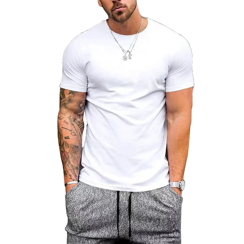Men Casual Round Neck Solid Color Short-Sleeved T-Shirt