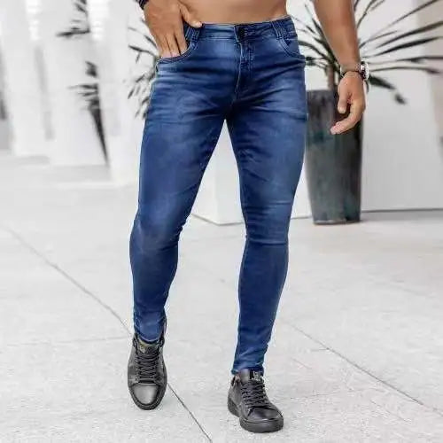 Men Casual Mid Waist Multi-Pocket Design Tight Jeans
