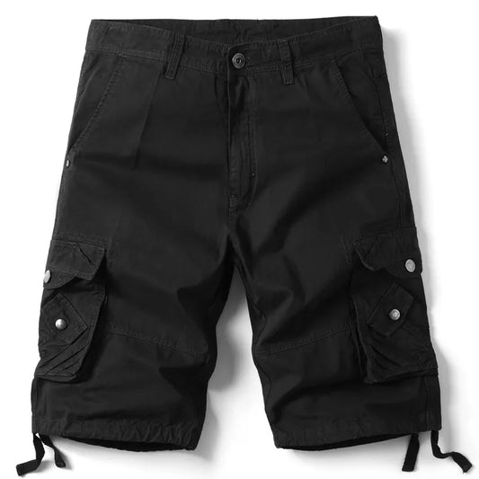 Men's Casual Solid Color Loose Multi-Pocket Shorts
