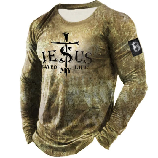 Men Plus Size Casual Long Sleeve Round Neck Graphic Printed T-Shirt
