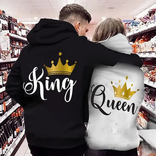 Women Fashion Letter Crown 3D Graphic Printing Long Sleeve Hooded Sweater