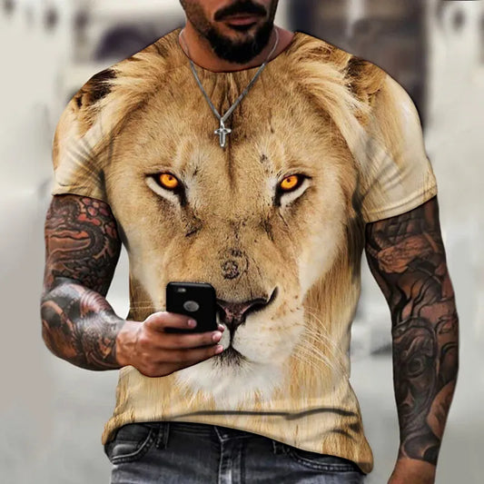 Men Fashion Basic Short Sleeve Round Neck Animal Pattern T-Shirt