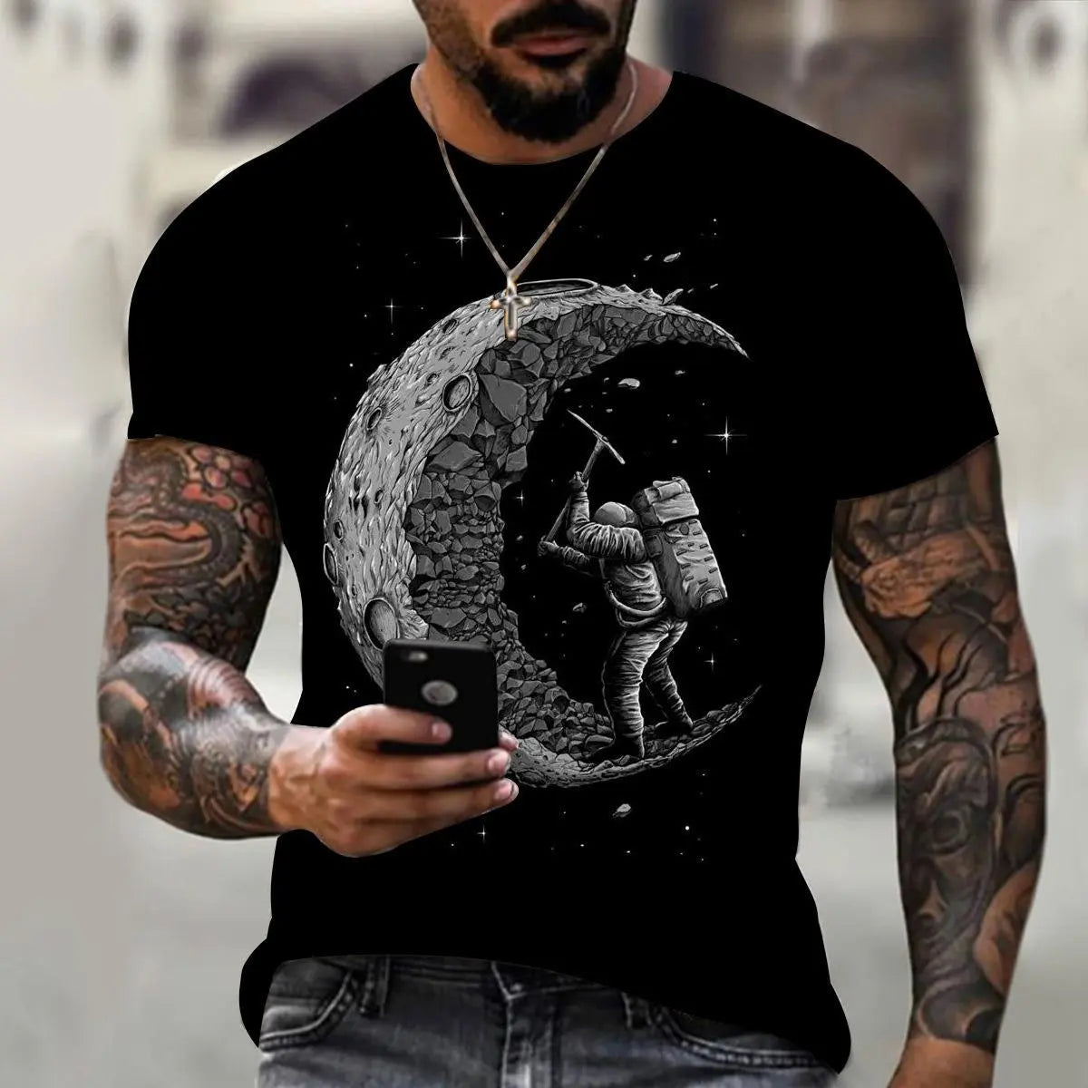 Men Fashion Round Neck Short Sleeve 3d Digital Printing Large Size Loose T-Shirt