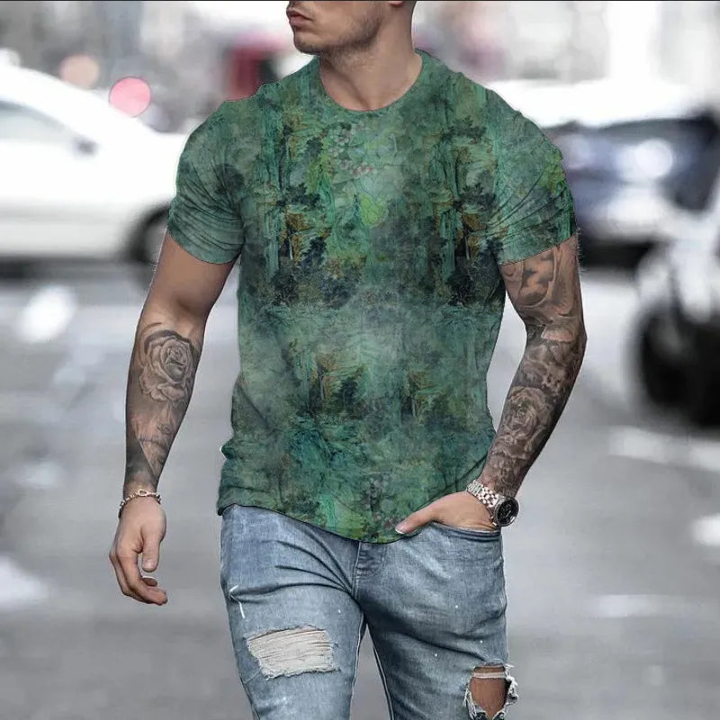 Men Casual Round Neck Loose Camouflage Print Short-Sleeved Quick-Drying T-Shirt