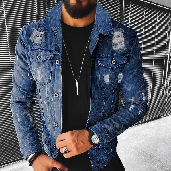 Men's Fashion Print Multi-Pocket Slim Fit Denim