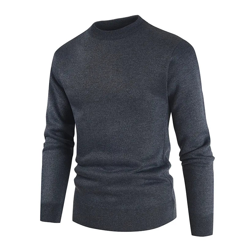 Men Casual Fleece Round Neck Long Sleeve Solid Color Sweater