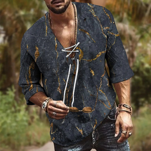 Men Fashion V-Neck Slim-Fit Printed Short-Sleeved T-Shirt