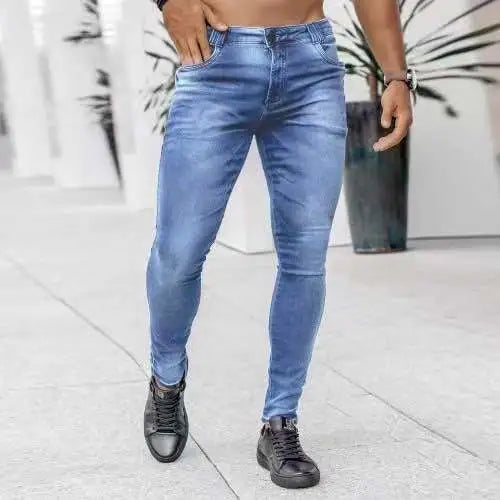 Men Casual Mid Waist Multi-Pocket Design Tight Jeans