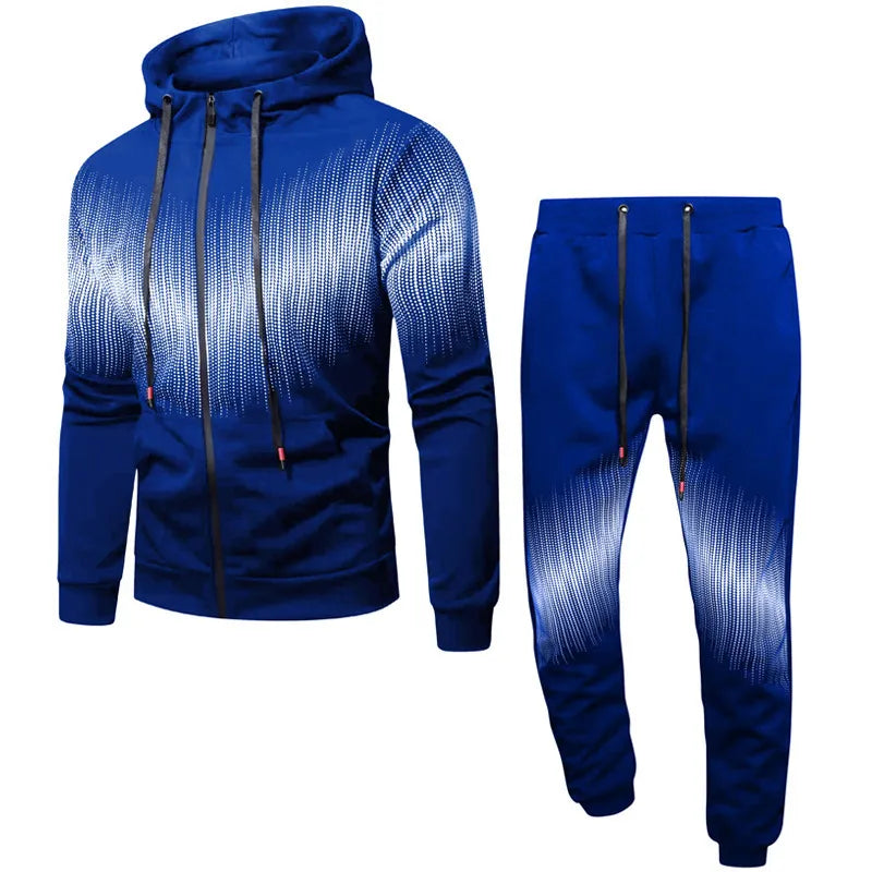 Men Casual Long Sleeve Hat Rope Graphic Printed Hoodie And Drawstring Waist Jogger Pants Two-piece Set