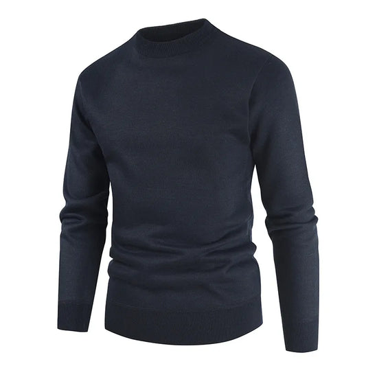 Men Casual Fleece Round Neck Long Sleeve Solid Color Sweater
