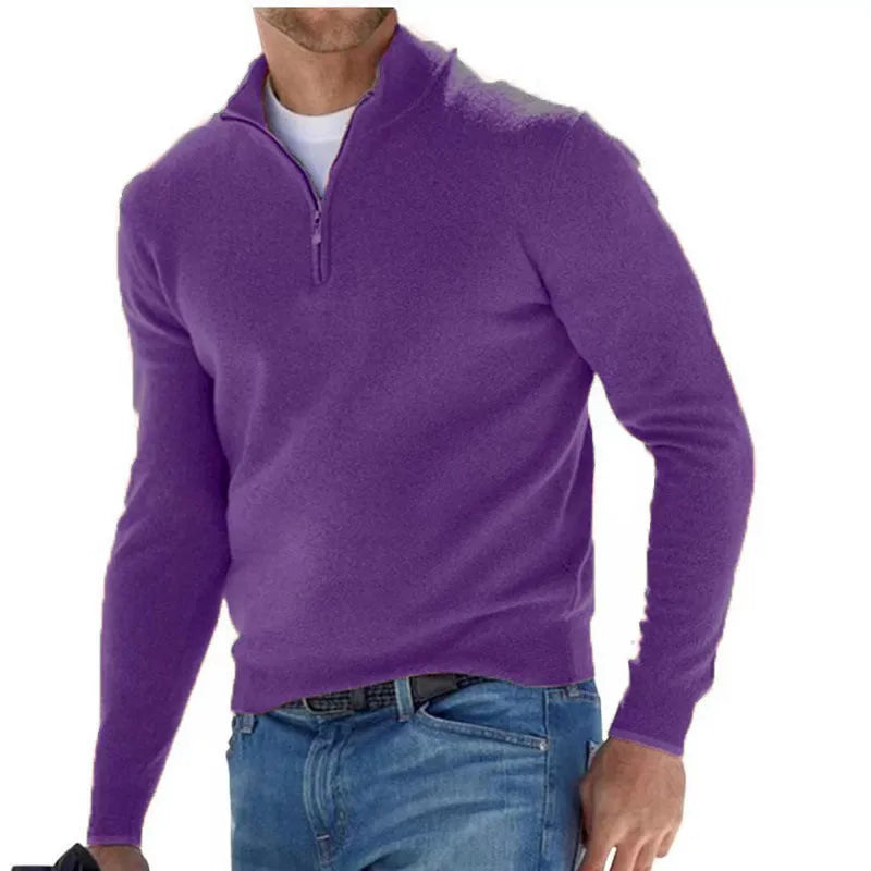 Coordinated Men Fashion Stand Collar Zipper Solid Color Large Size Loose Long Sleeve Polo Shirt