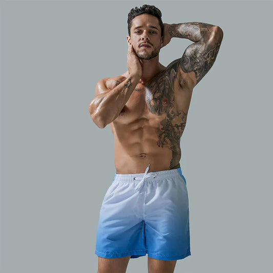 Men's Casual Gradient Color Printing Quick-Drying Beach Surfing Shorts