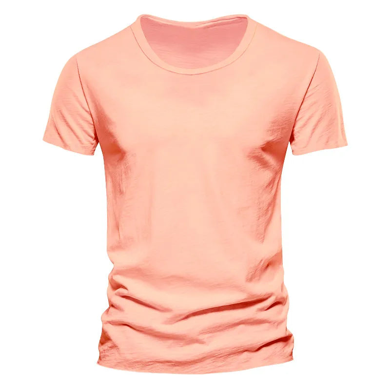 Men Casual Round Neck Solid Color Short-Sleeved T-Shirt