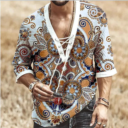 Men Fashion V-Neck Slim-Fit Printed Short-Sleeved T-Shirt