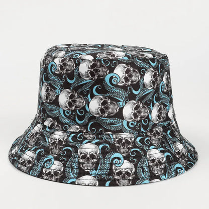 Fashion Creative Skull Rose Print Sunscreen Sunshade Double-Sided Fisherman Hat