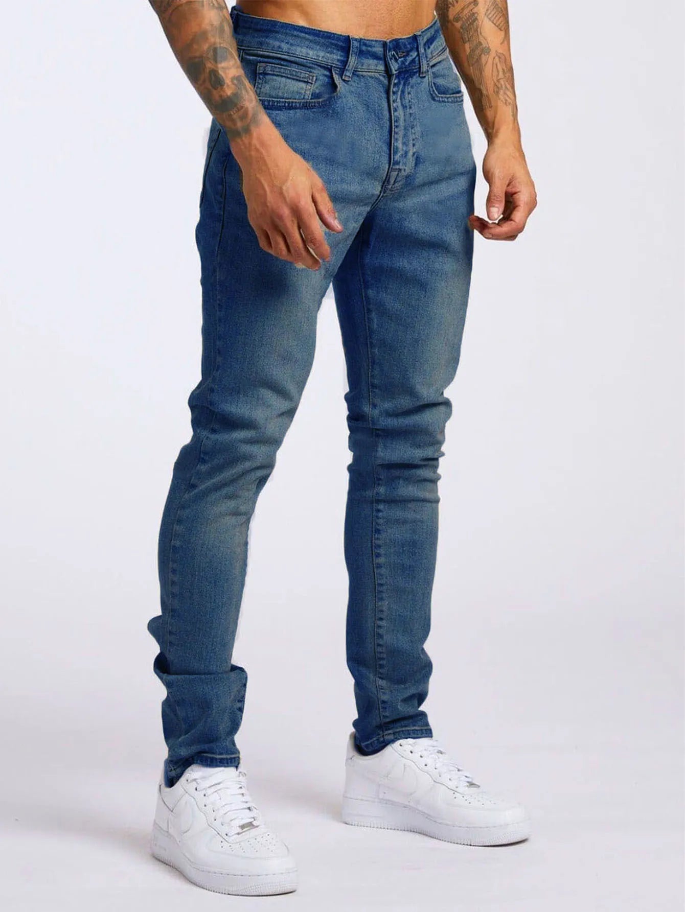 Men Fashion Casual Simple Solid Color Commuter Straight Pants Jeans