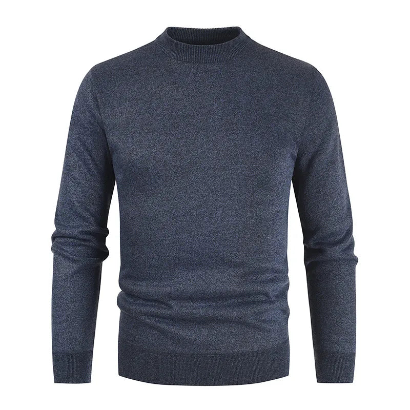Men Casual Fleece Round Neck Long Sleeve Solid Color Sweater