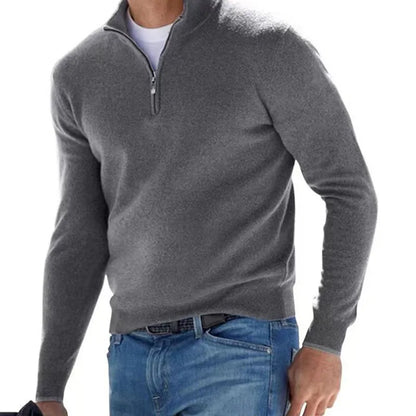 Coordinated Men Fashion Stand Collar Zipper Solid Color Large Size Loose Long Sleeve Polo Shirt