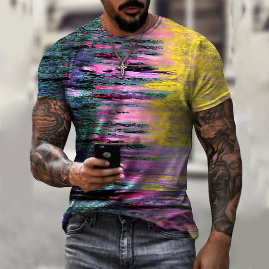 Men Retro Classic Casual Round Neck 3d Printed Short Sleeve T-Shirt
