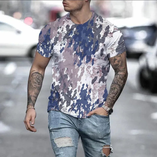 Men Casual Round Neck Loose Camouflage Print Short-Sleeved Quick-Drying T-Shirt