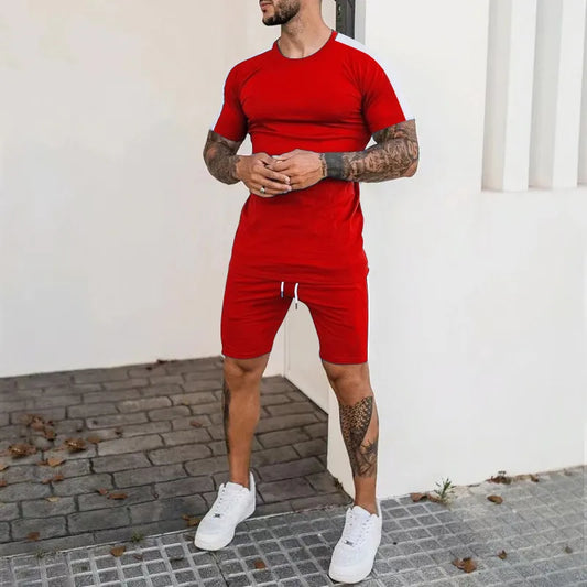 Men's Fashion Round Neck Short-Sleeved T-Shirt And Sports Shorts Two-Piece Set
