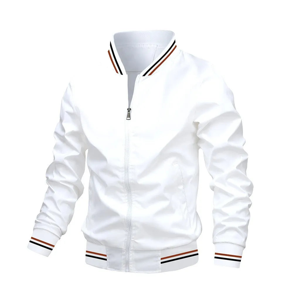 Men Spring Autumn Fashion Casual Business Solid Color Zipper Stand Collar Long Sleeve Plus Size Jacket