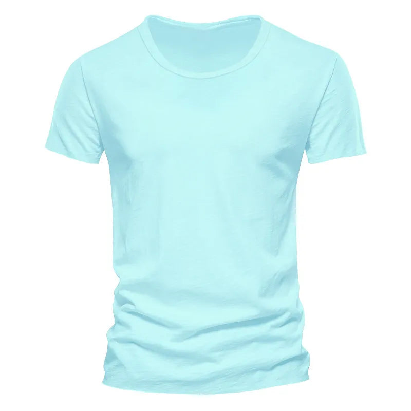 Men Casual Round Neck Solid Color Short-Sleeved T-Shirt