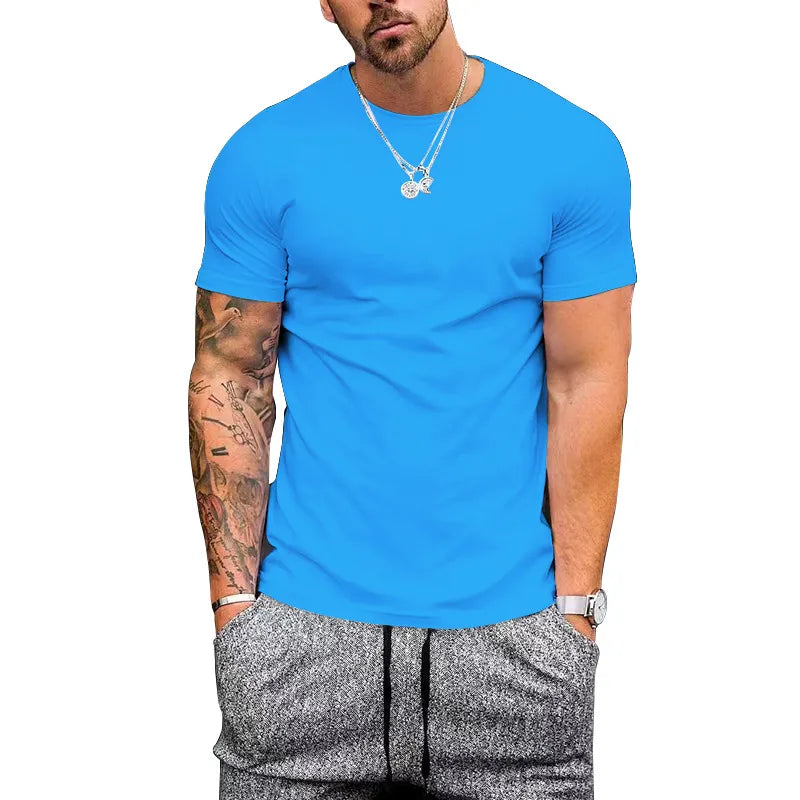 Men Casual Round Neck Solid Color Short-Sleeved T-Shirt