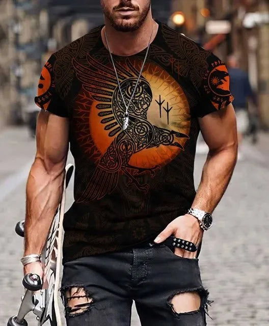 Men Fashion Round Neck Short Sleeve Printed Large Size Loose T-Shirt