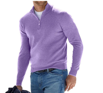 Coordinated Men Fashion Stand Collar Zipper Solid Color Large Size Loose Long Sleeve Polo Shirt