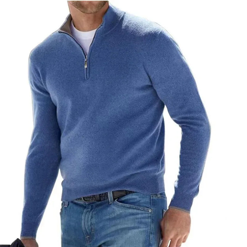Coordinated Men Fashion Stand Collar Zipper Solid Color Large Size Loose Long Sleeve Polo Shirt