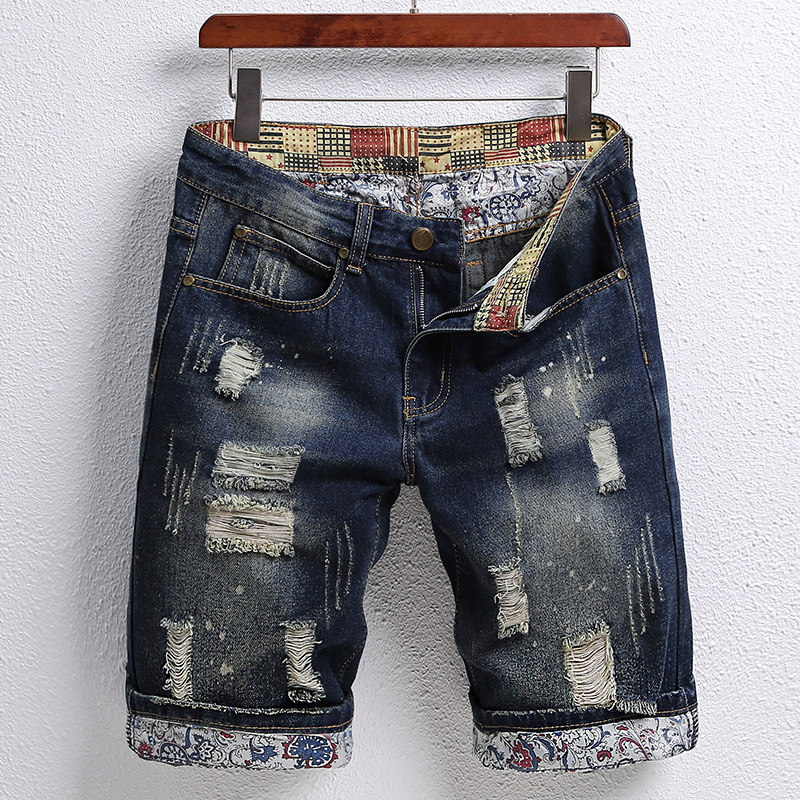 Men Fashion Personality Patch Jean Shorts