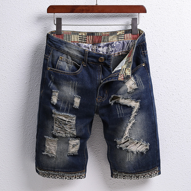 Men Fashion Personality Patch Jean Shorts