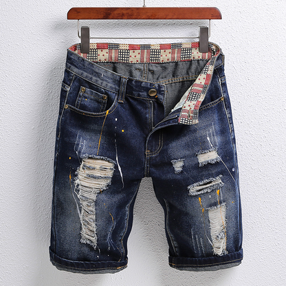 Men Fashion Personality Patch Jean Shorts