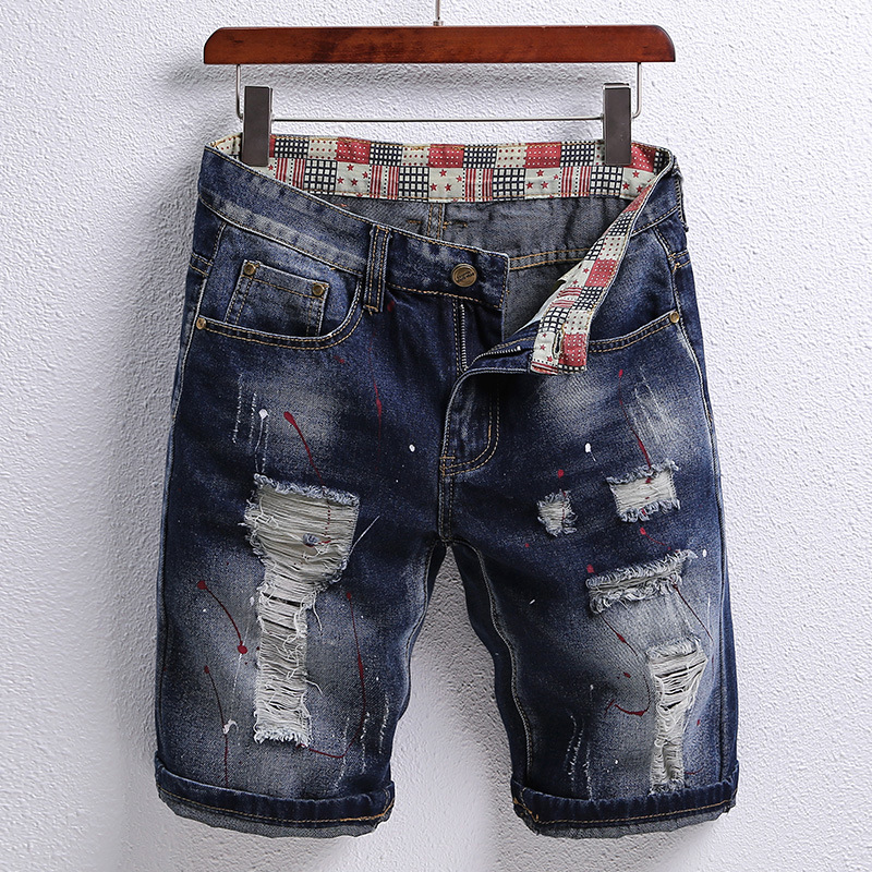 Men Fashion Personality Patch Jean Shorts