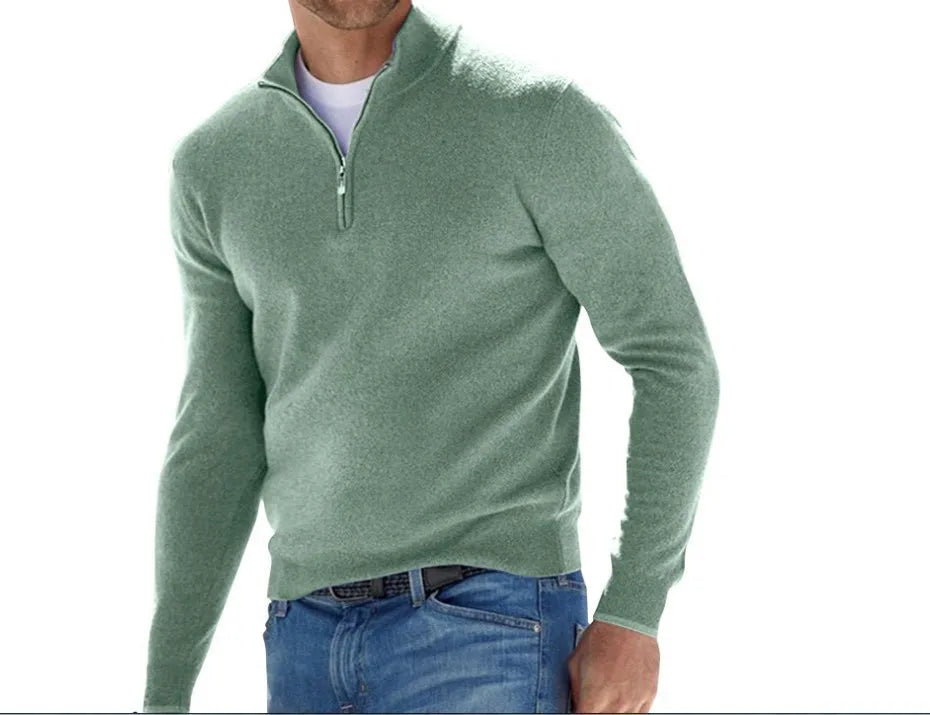 Coordinated Men Fashion Stand Collar Zipper Solid Color Large Size Loose Long Sleeve Polo Shirt