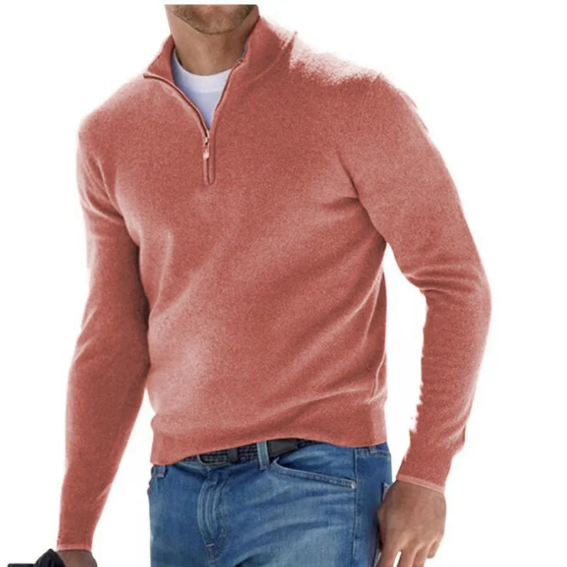 Coordinated Men Fashion Stand Collar Zipper Solid Color Large Size Loose Long Sleeve Polo Shirt