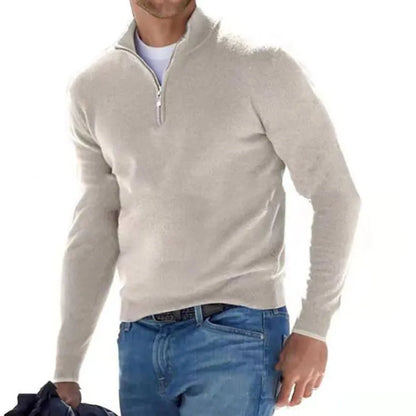 Coordinated Men Fashion Stand Collar Zipper Solid Color Large Size Loose Long Sleeve Polo Shirt