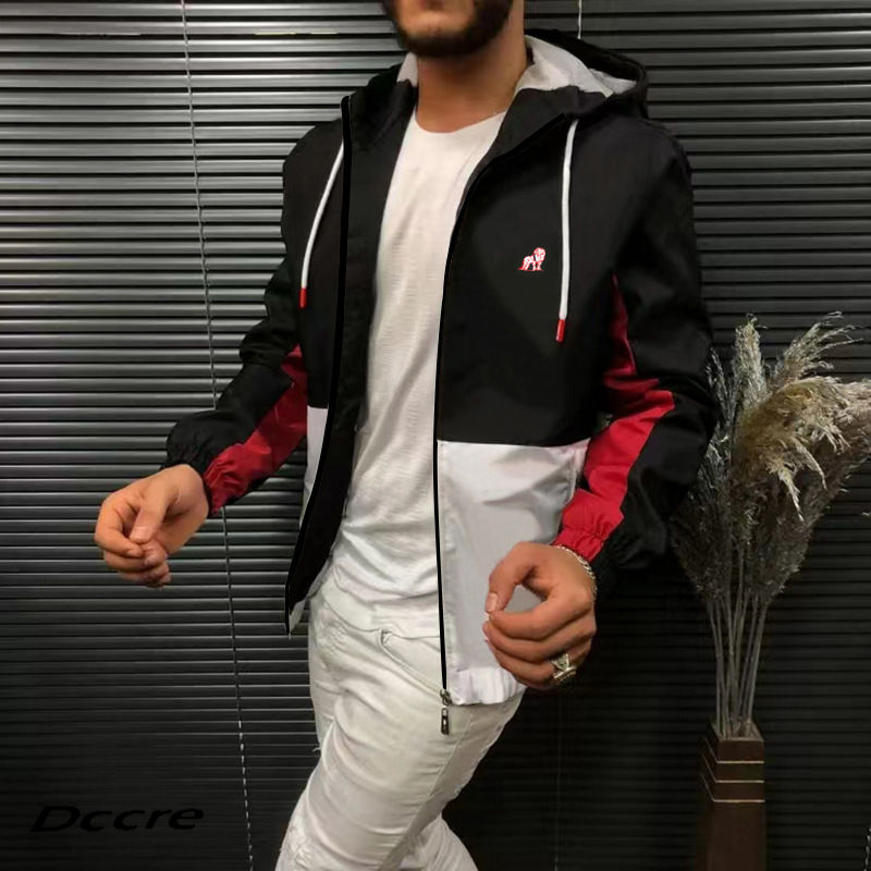 Casual Hooded Long-Sleeved Color-Block Sports Jacket