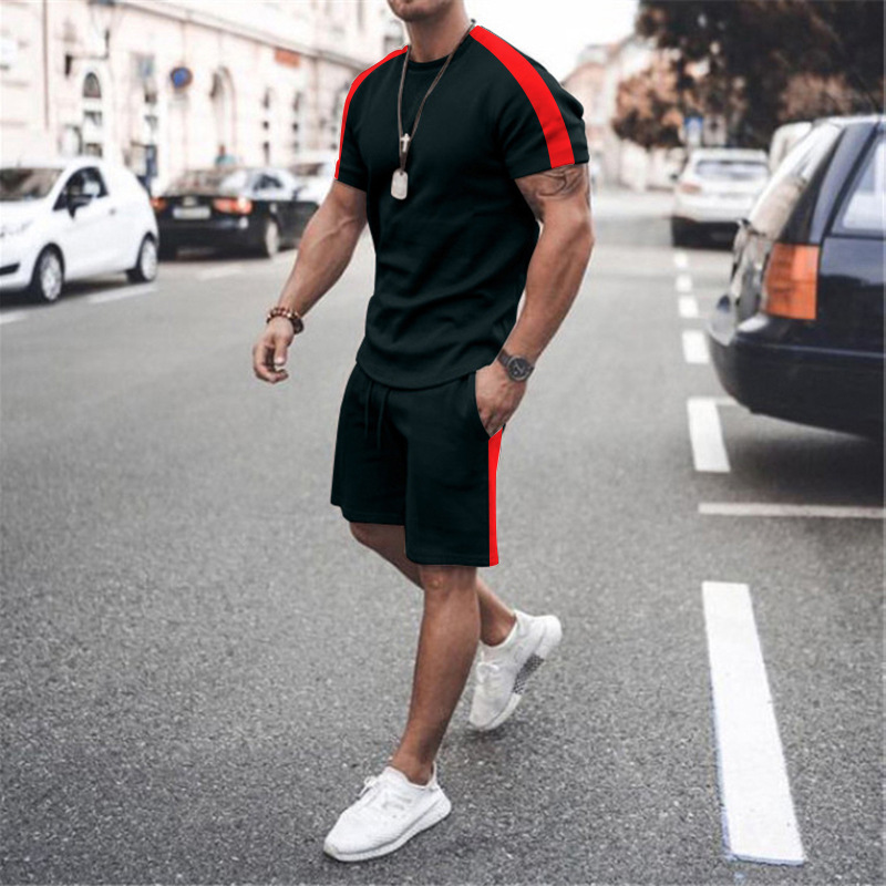 Men Casual Round Neck Short-Sleeved T-Shirt And Pants Two-Piece Set