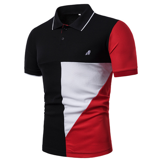 Casual Patchwork Colorblock Lapel Short Sleeve Slim Fit Polo Shirt
