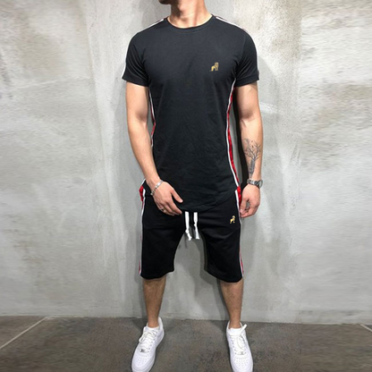 Men Striped Patchwork Short-sleeve T-shirt And Hip Hop Sports Shorts Two-piece Sets