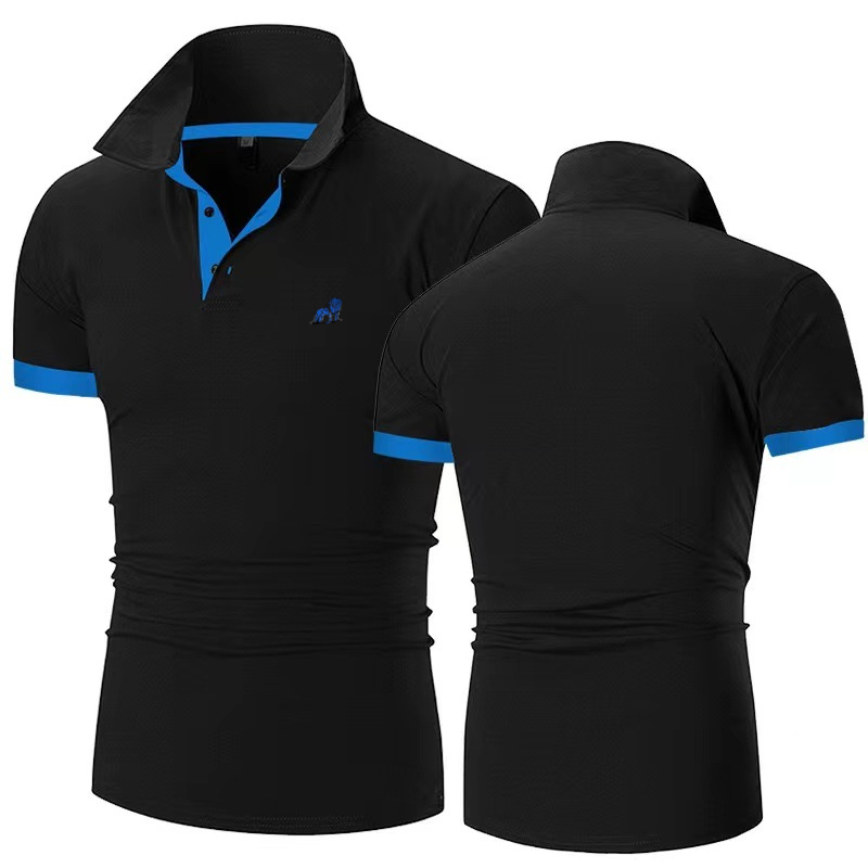 Casual Colorblock Short-Sleeved Lapel Polo Shirt